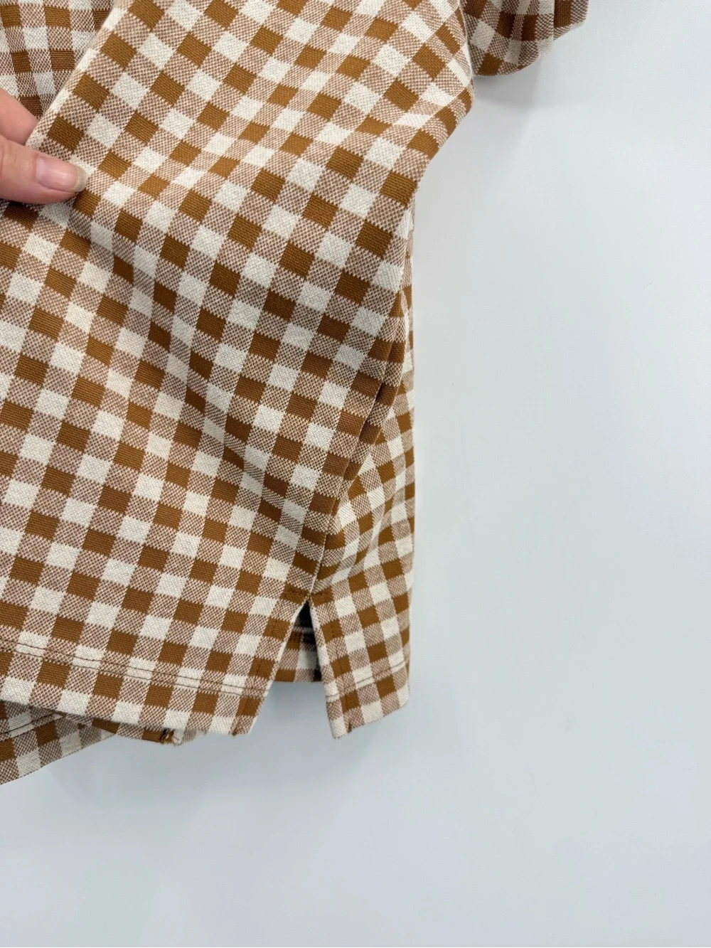 Madewell Gingham Jacquard Square-Neck Puff-Sleeve Top in Saddle Brown Size XXL